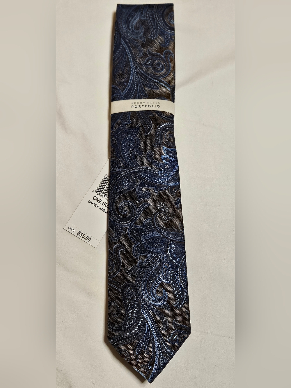 *NEW* Perry Ellis Navy and Black Paisley Silk-Blend Tie